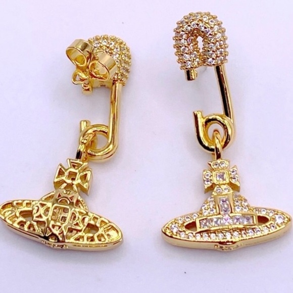 crystal Saturn orb safety pin drop earrings from Vivienne Westwood - Picture 5 of 10
